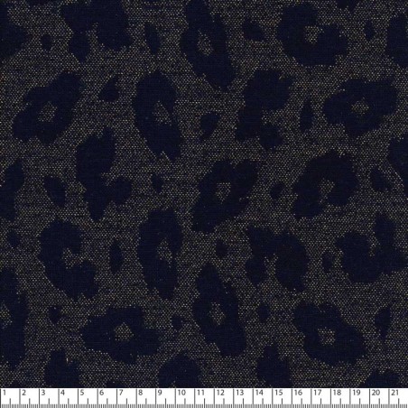 Tissu maille jacquard Léo glitter doré fond bleu marine