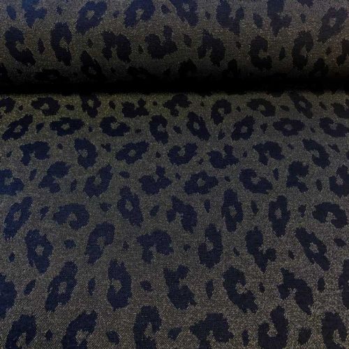 Tissu maille jacquard Léo glitter doré fond bleu marine