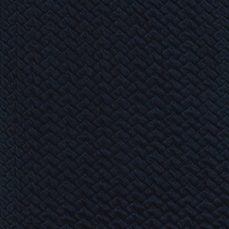 Tissu jersey matelassé chevrons bleu marine 75%cot,23 %Pol,2