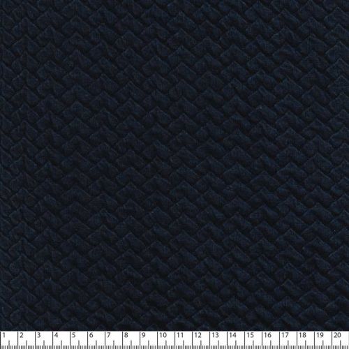 Tissu jersey matelassé chevrons bleu marine 75%cot,23 %Pol,2