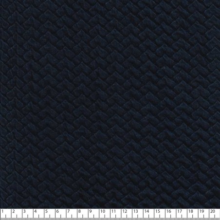 Tissu jersey matelassé chevrons bleu marine 75%cot,23 %Pol,2
