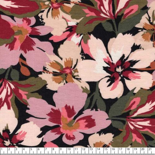 Tissu jersey modal fleurs mauve Poppy 