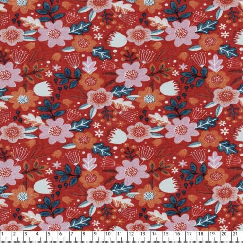 Tissu jersey fleurs rétro fond terracotta Poppy