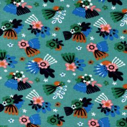 Tissu sweat Flowers pistils fond turquoise Poppy