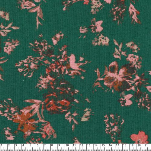 Tissu jersey jardin de fleur fond vert imprimé digital
