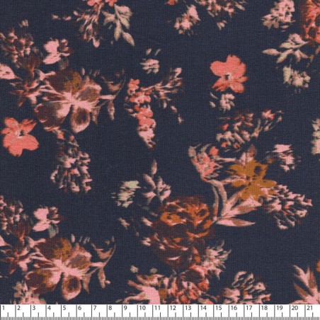 Tissu jersey jardin de fleur fond bleu marine imprimé digital