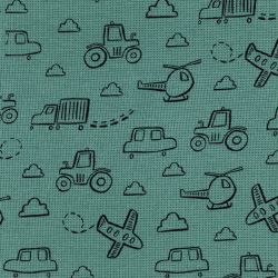 Tissu jersey nid d'abeille Poppy Cars and Planes vert