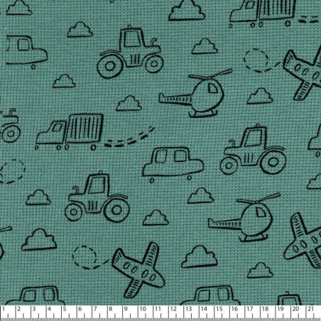 Tissu jersey nid d'abeille Poppy Cars and Planes vert
