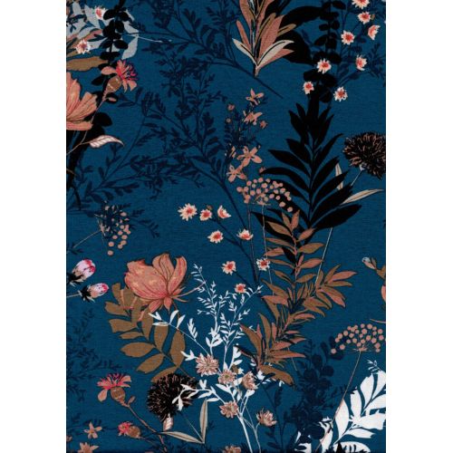 Tissu jersey jardin romantique fond bleu