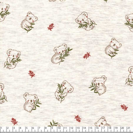 Tissu jersey koalas fond beige chiné