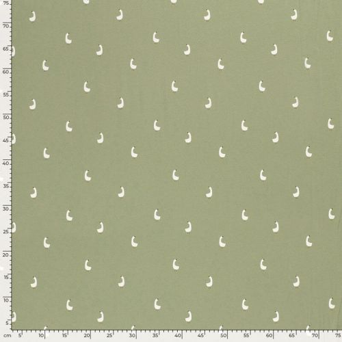 Tissu jersey oies fond vert amande