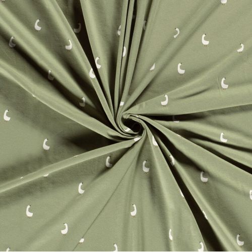 Tissu jersey oies fond vert amande