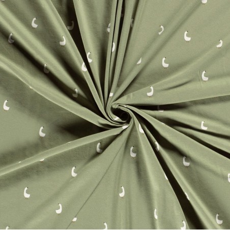 Tissu jersey oies fond vert amande