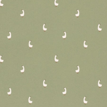 Tissu jersey oies fond vert amande