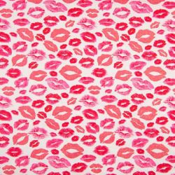 Tissu jersey bisous rose glitter fond blanc