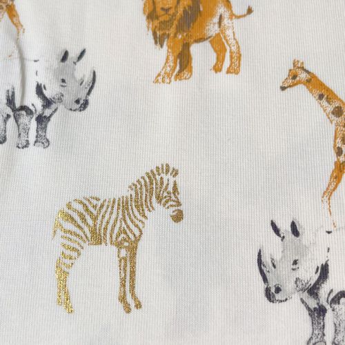 Tissu jersey Safari foil fond blanc cassé 95%cot, 5%el larg
