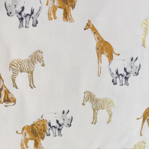 Tissu jersey Safari foil fond blanc cassé 95%cot, 5%el larg
