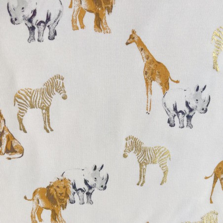 Tissu jersey Safari foil fond blanc cassé 95%cot, 5%el larg