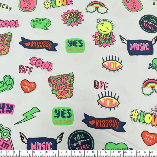 Tissu jersey Neon stickers fond blanc