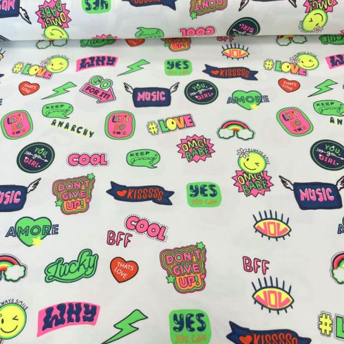 Tissu jersey Neon stickers fond blanc