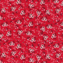 Tissu viscose little flowers fond rouge