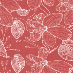 Tissu viscose fleurs de lys fond marsala