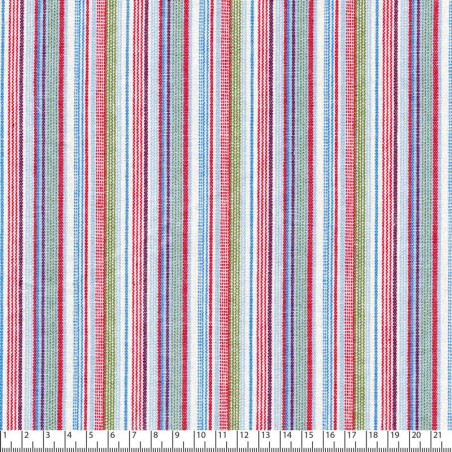 Tissu toile Oshkosh rayé bleu et rouge