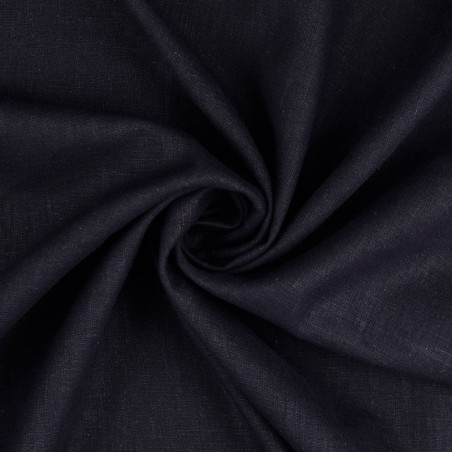 Tissu lin uni lavé bleu marine foncé