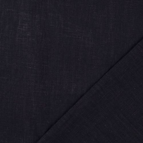 Tissu lin uni lavé bleu marine foncé