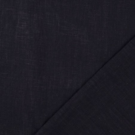 Tissu lin uni lavé bleu marine foncé