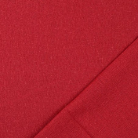 Tissu lin uni lavé rouge vif