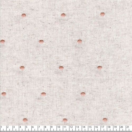 Tissu viscose/lin brodé pois nude fond naturel