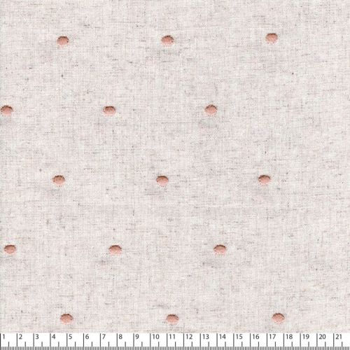 Tissu viscose/lin brodé pois nude fond naturel