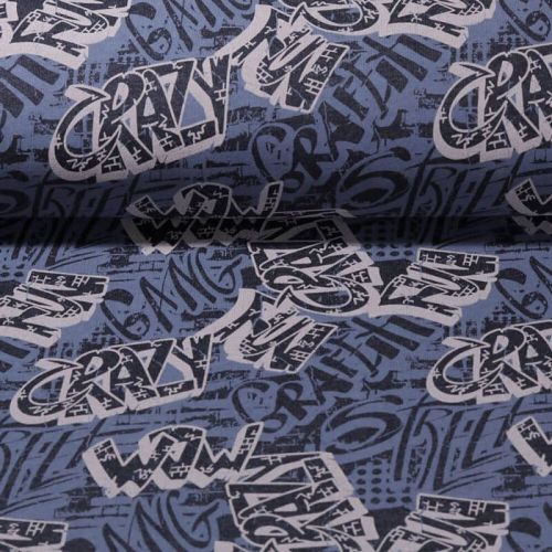 Tissu sweat Crazy fond bleu Poppy