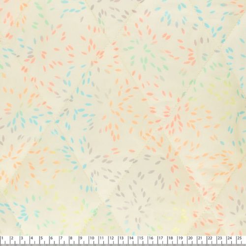 Tissu doudoune matelassé feux d'artifice fond écru