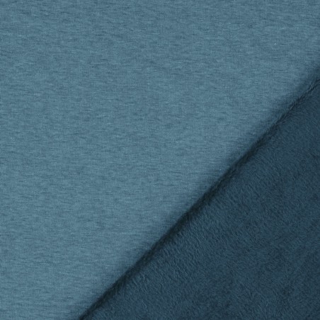Tissu sweat minky chiné bleu canard