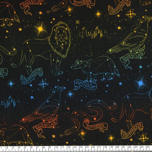 Tissu jersey Harry Potter constellation digital fond noir