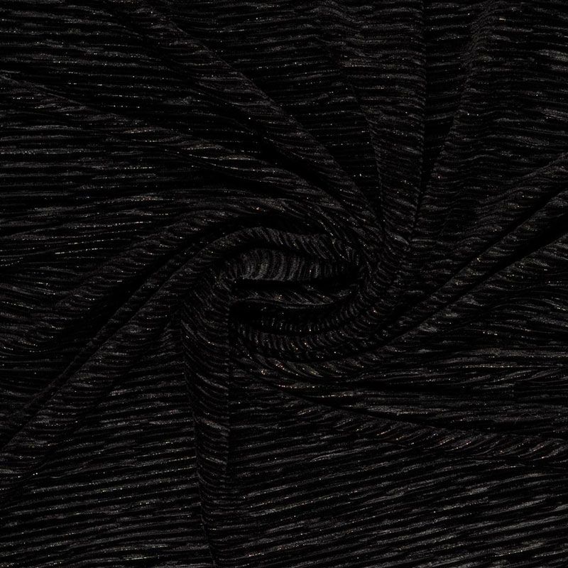 Tissu maille graphique fil lurex cuivré - noir