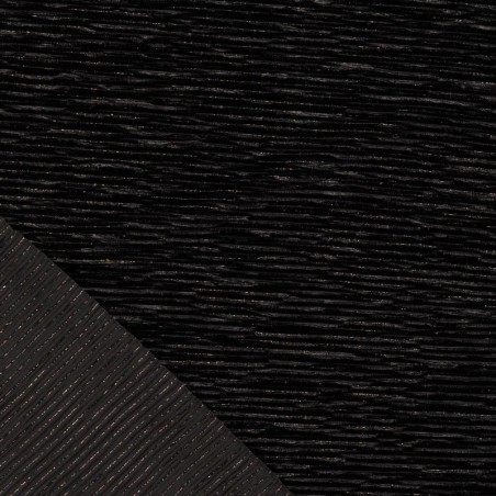 Tissu plissé chenille velours noir et lurex argent