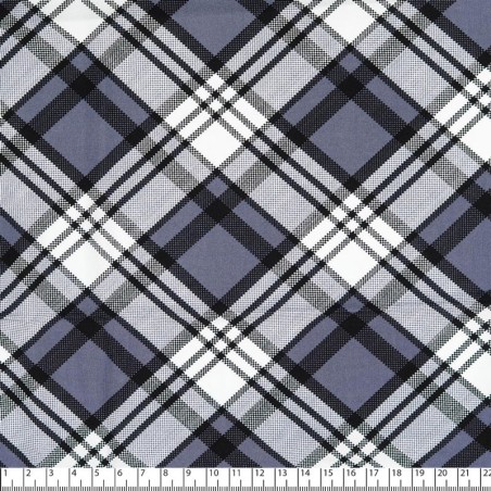 Tissu popeline de viscose carreaux bleu