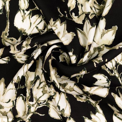 Tissu viscose fleurs fond noir 