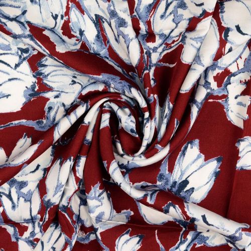 Tissu viscose fleurs fond rouge