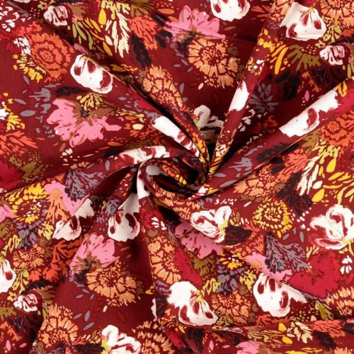 Tissu popeline de viscose stretch fleurs