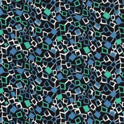 Tissu twill viscose Dancing Cubes pétrole fond noir