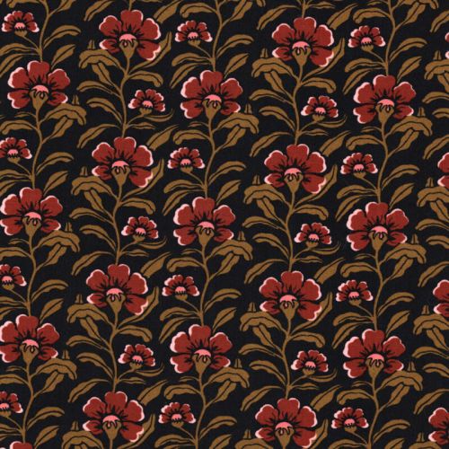 Tissu viscose pétunias fond noir
