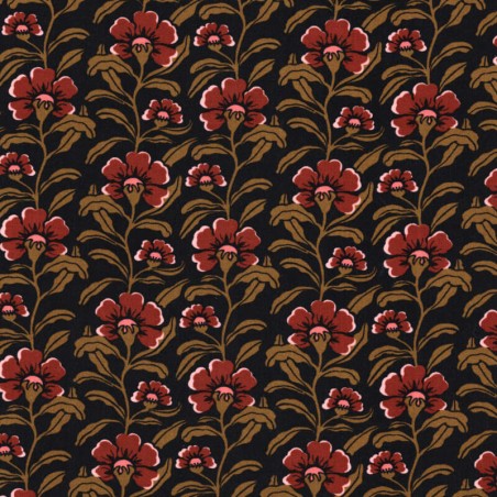 Tissu viscose pétunias fond noir