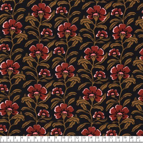 Tissu viscose pétunias fond noir