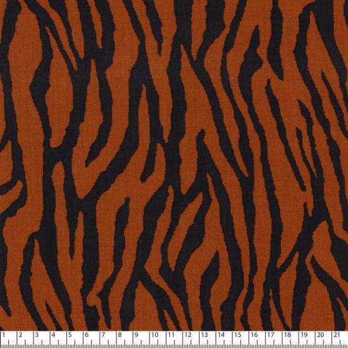 Tissu viscose zèbre noir fond fauve