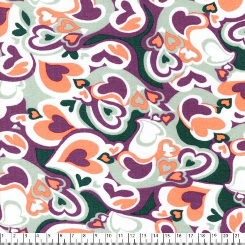 Tissu sweat fin hearts power violet 