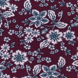 Tissu sweat fleurs rétro fond aubergine Poppy